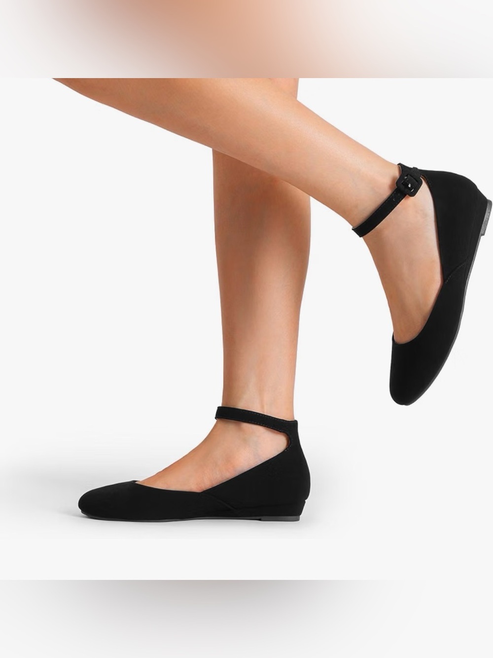 Women's Dress Flats Ballet Low Wedge Round Toe Flats, Ankle Strap.